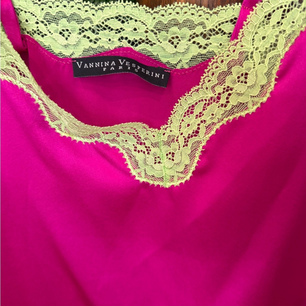 Vannina Vesperini 100% Silk  Pink and Yellow Lace Camisole - Picture 2 of 9